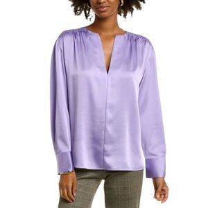VINCE Smocked Long Sleeve Blouse In Lily Stone